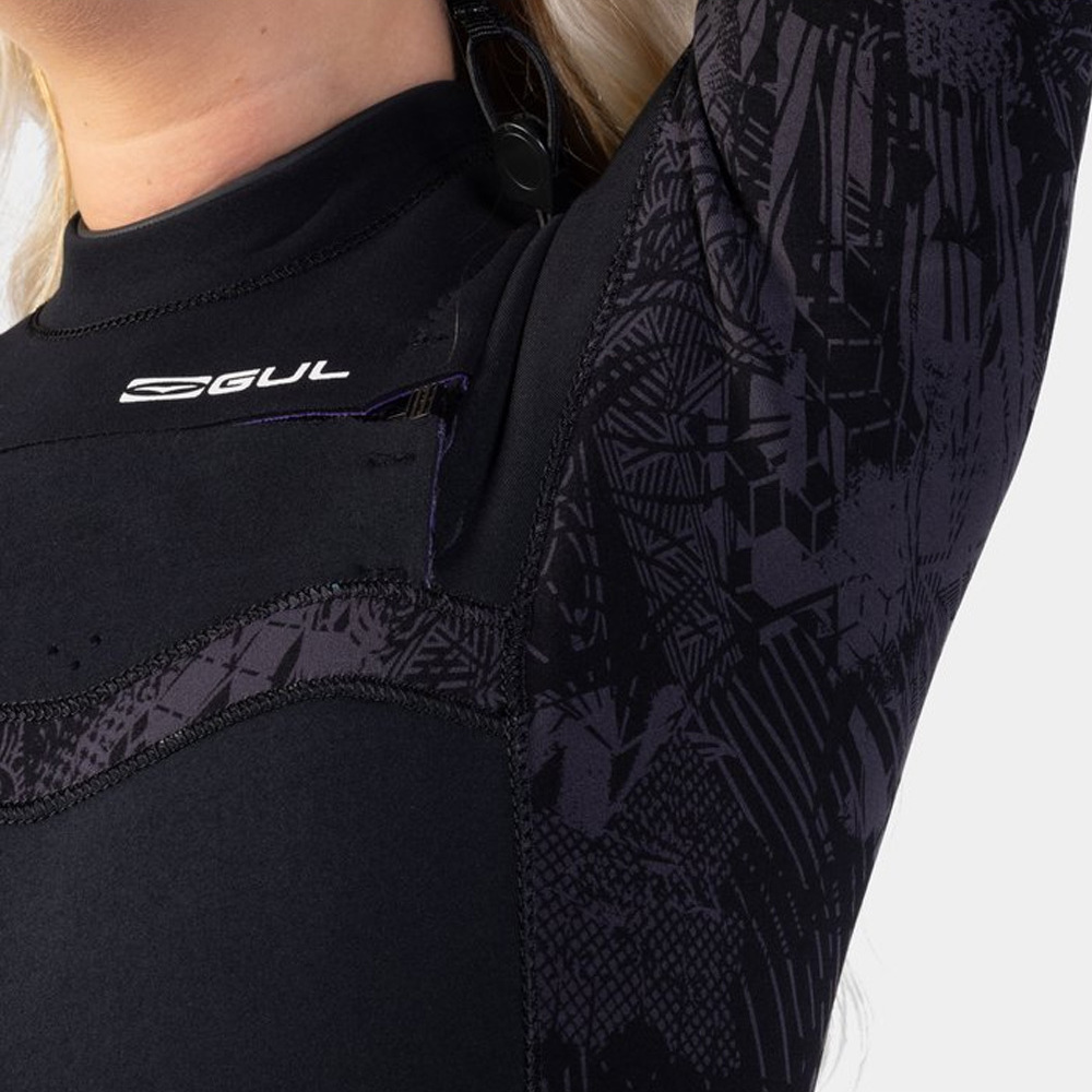 2025 Gul Womens Response FX 5/4mm Chest Zip Wetsuit RE1265-C1 - Black / Broken Palm